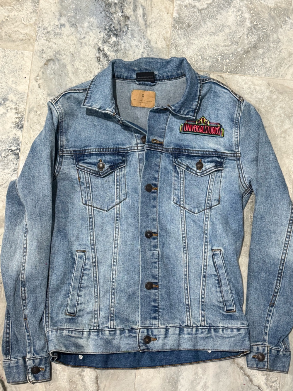 Universal Studios Neon Logo Light Wash Denim Jean Jacket - Picture 3 of 7